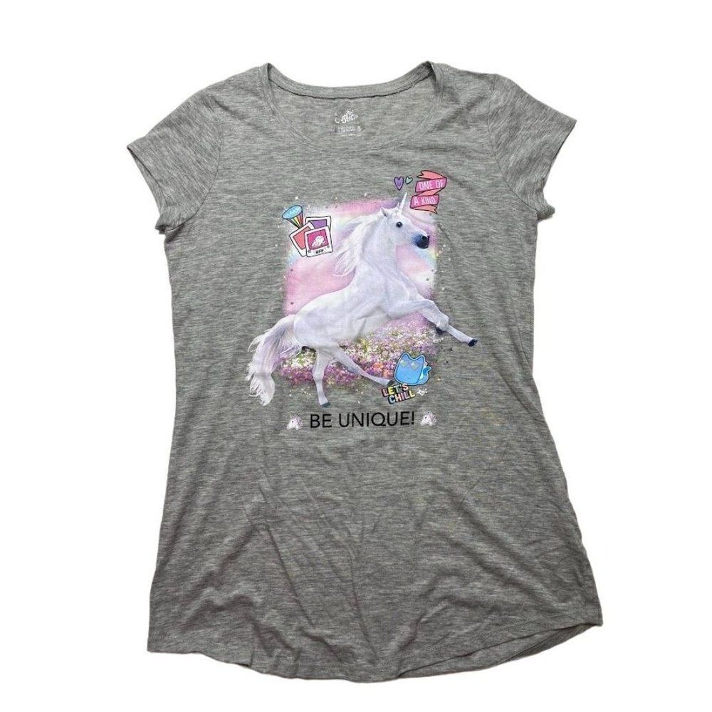 Girls Justice Gray Graphic Print Unicorn "Be Unique"‎ T Shirt Top  sz 14